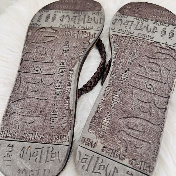 Maj Pole Brown Leather Braided Earthy Boho Slip on Thong Sandals - Size 9 - Picture 5 of 5